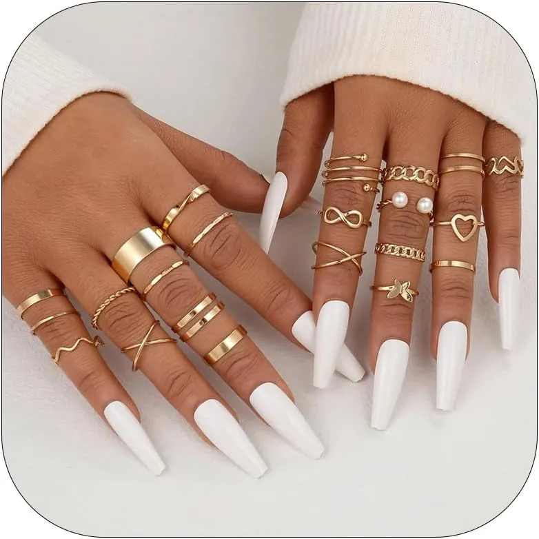 Gold Stackable Rings for Women Teen Girl Gifts Trendy Stuff Simple Star Moon Heart Knuckle Ring Set Boho Cute Stuff Gold Ring Pack Jewelry Birthday Gifts