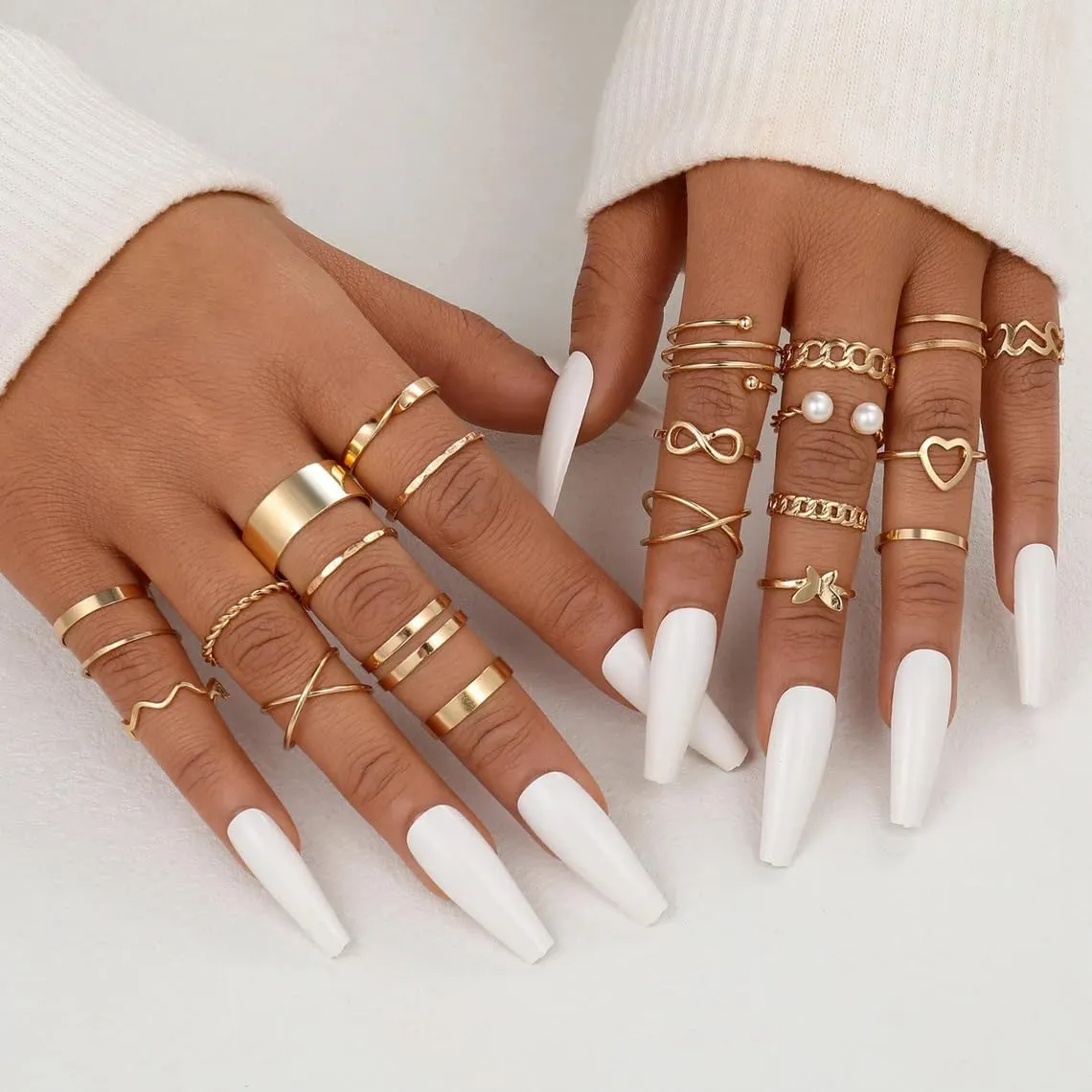 Gold Stackable Rings for Women Teen Girl Gifts Trendy Stuff Simple Star Moon Heart Knuckle Ring Set Boho Cute Stuff Gold Ring Pack Jewelry Birthday Gifts