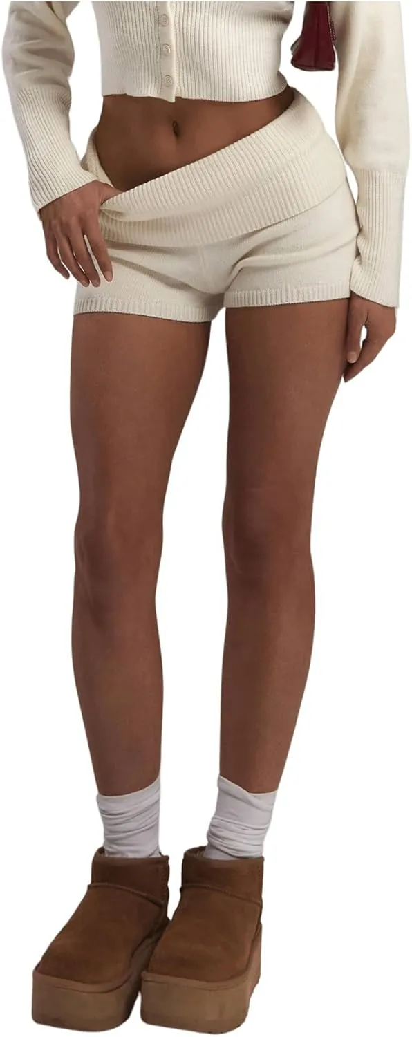 GORGLITTER Women's High Waisted Folded Workout Yoga Shorts Casual Solid Knitted Hot Pants