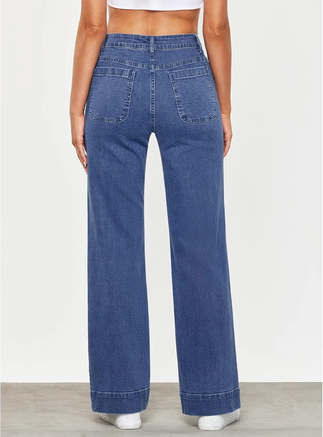 GRAPENT Wide Leg Jeans for Women High Waisted Flare Trendy Stretchy Denim Pants Duo Pockets Trouser Jeans