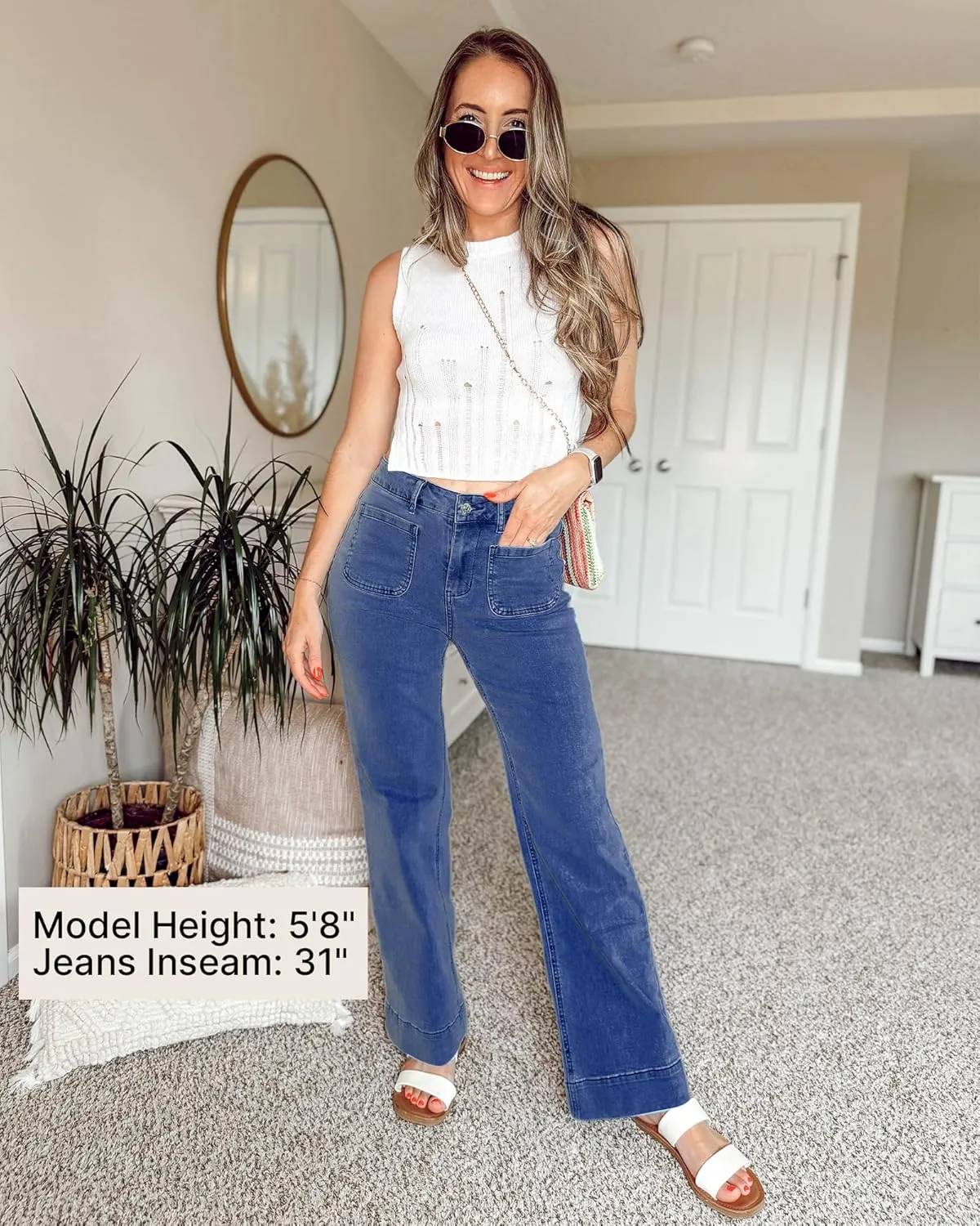 GRAPENT Wide Leg Jeans for Women High Waisted Flare Trendy Stretchy Denim Pants Duo Pockets Trouser Jeans