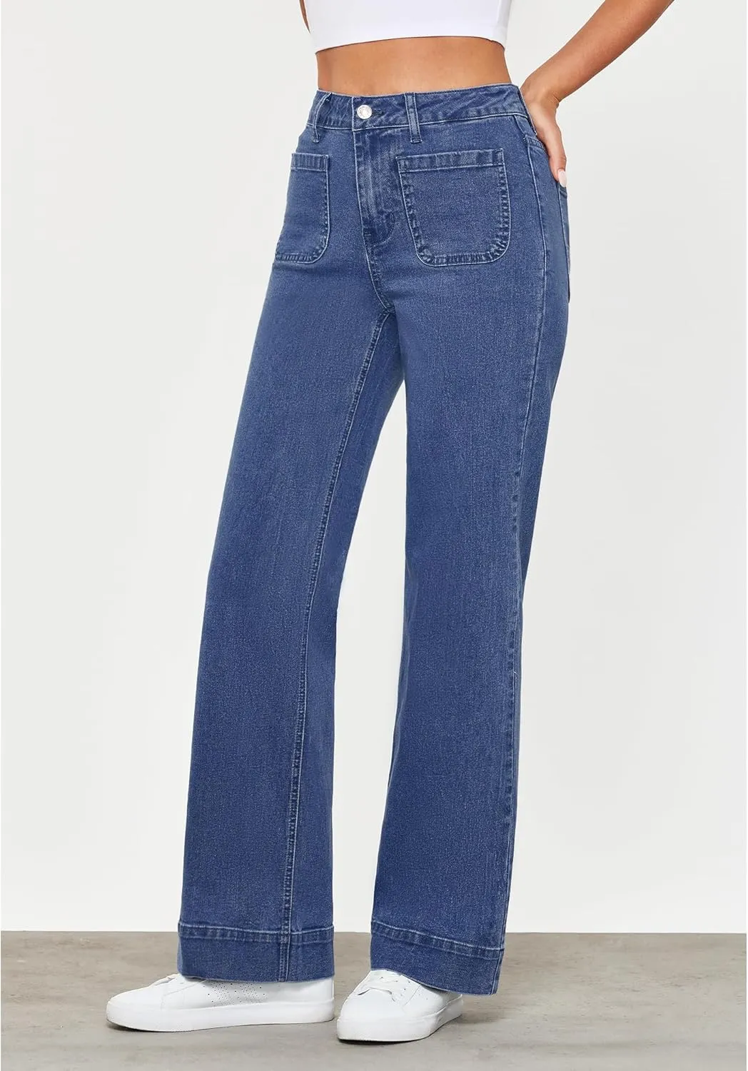 GRAPENT Wide Leg Jeans for Women High Waisted Flare Trendy Stretchy Denim Pants Duo Pockets Trouser Jeans