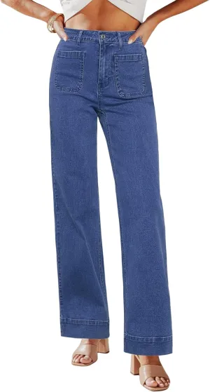 GRAPENT Wide Leg Jeans for Women High Waisted Flare Trendy Stretchy Denim Pants Duo Pockets Trouser Jeans