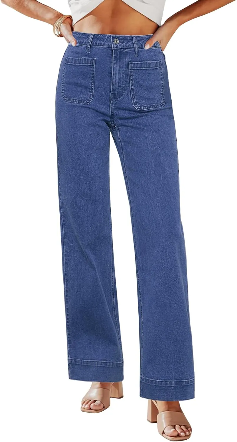 GRAPENT Wide Leg Jeans for Women High Waisted Flare Trendy Stretchy Denim Pants Duo Pockets Trouser Jeans