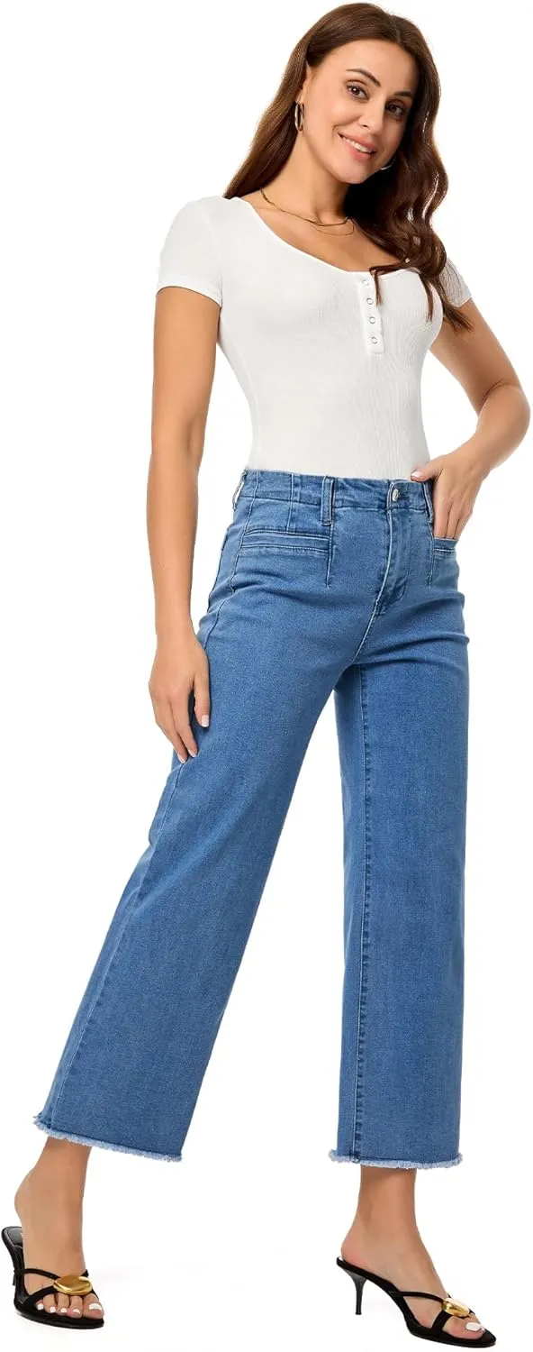 GRAPENT Wide Leg Jeans for Women High Waisted Trendy Jeans Denim Pants Stretchy Baggy with Pockets