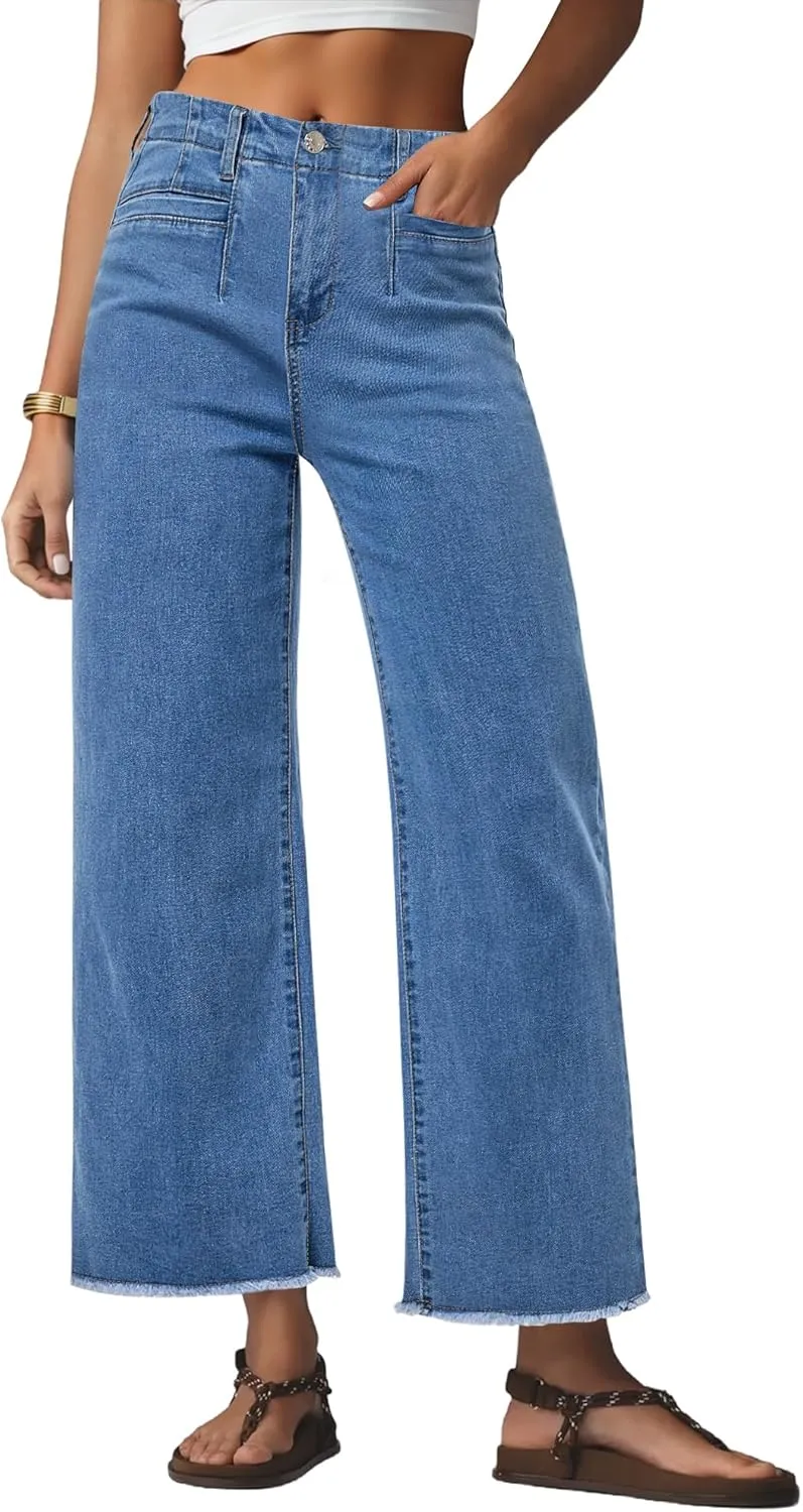 GRAPENT Wide Leg Jeans for Women High Waisted Trendy Jeans Denim Pants Stretchy Baggy with Pockets