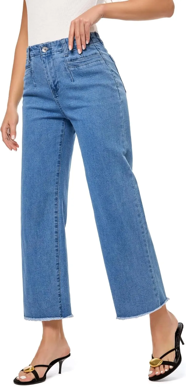GRAPENT Wide Leg Jeans for Women High Waisted Trendy Jeans Denim Pants Stretchy Baggy with Pockets
