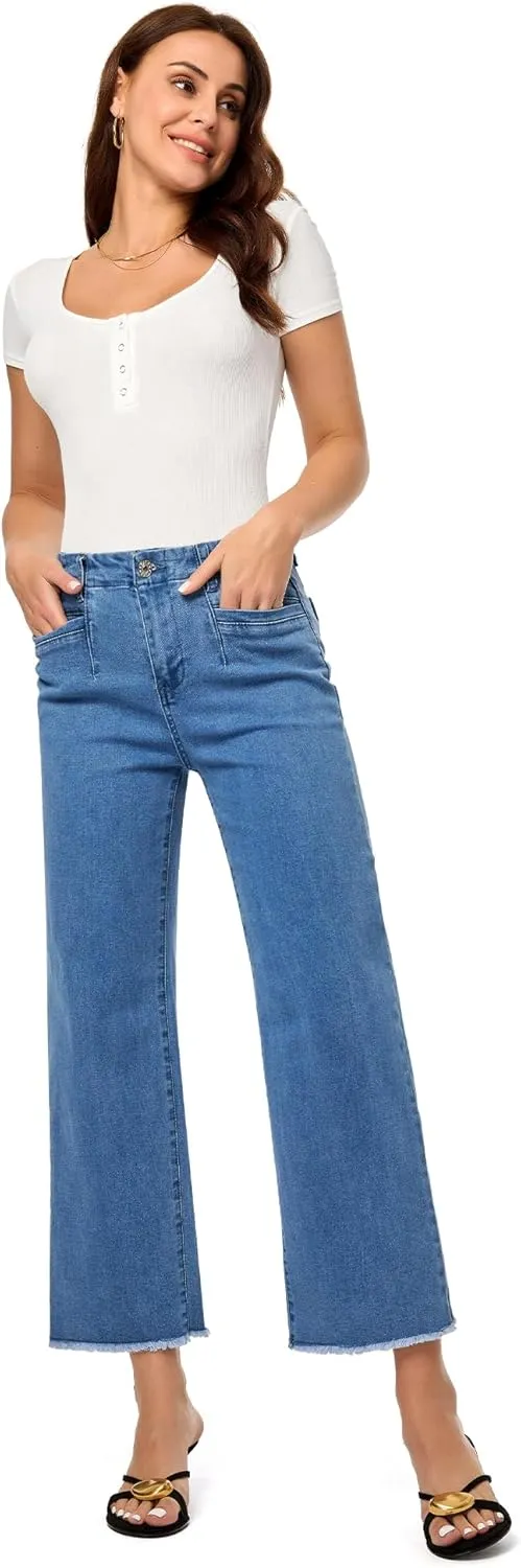 GRAPENT Wide Leg Jeans for Women High Waisted Trendy Jeans Denim Pants Stretchy Baggy with Pockets