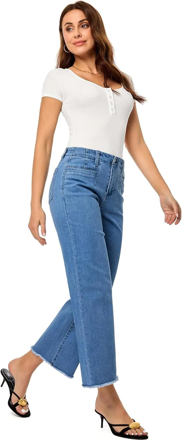 GRAPENT Wide Leg Jeans for Women High Waisted Trendy Jeans Denim Pants Stretchy Baggy with Pockets