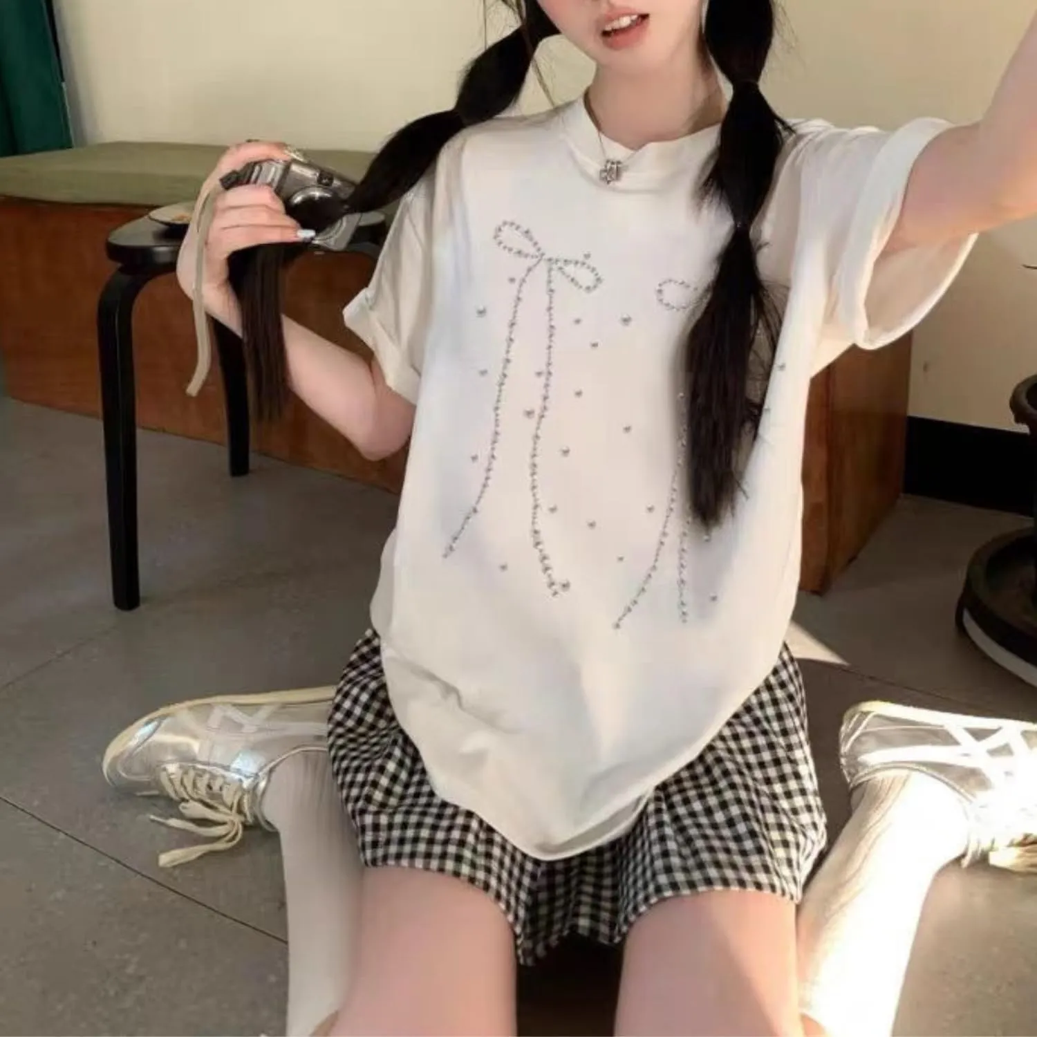 Graphic Tees Y2k for Women Men Baggy Star Shirt Grunge Summer Casual Tops Goth Embroidery Oversized Aesthetic Clothes