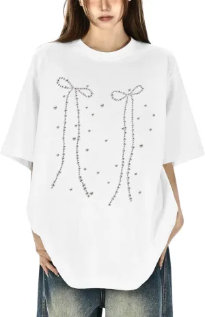 Graphic Tees Y2k for Women Men Baggy Star Shirt Grunge Summer Casual Tops Goth Embroidery Oversized Aesthetic Clothes
