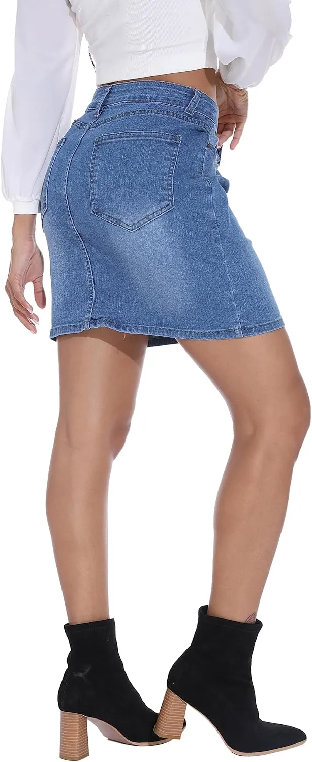 GUANYY Womens Mini Denim Skirt-Casual Stretch Slim Fit High Waisted Jean Skirts
