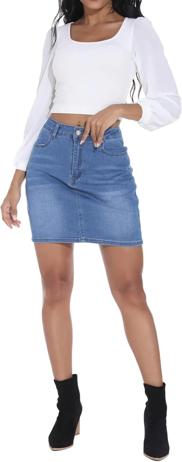 GUANYY Womens Mini Denim Skirt-Casual Stretch Slim Fit High Waisted Jean Skirts