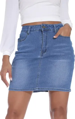 GUANYY Womens Mini Denim Skirt-Casual Stretch Slim Fit High Waisted Jean Skirts