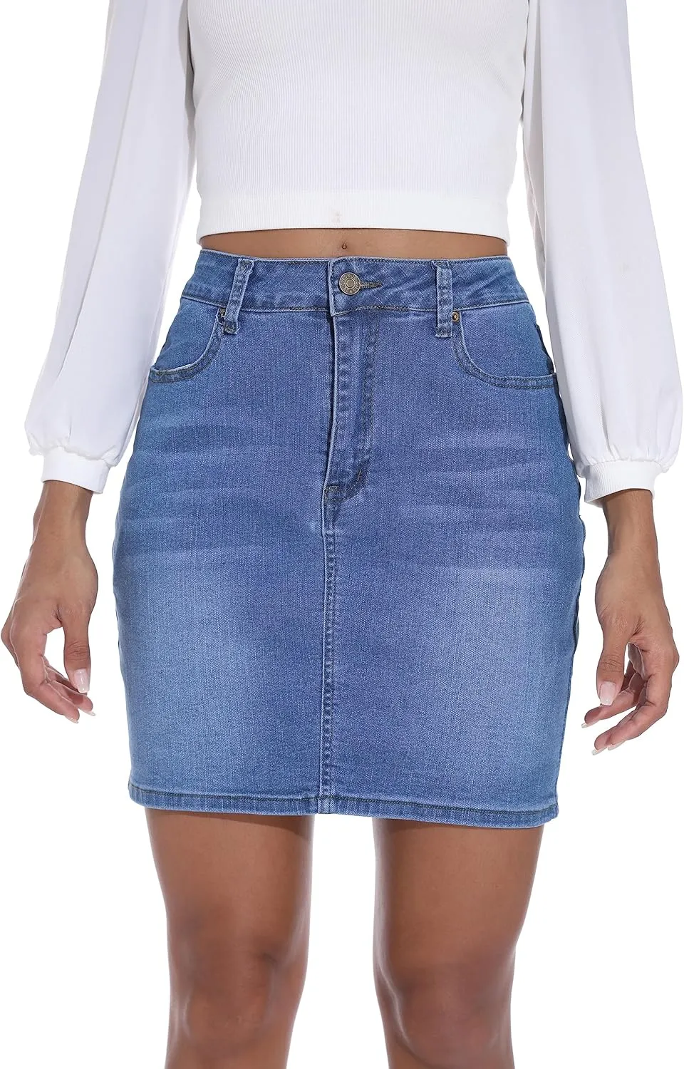 GUANYY Womens Mini Denim Skirt-Casual Stretch Slim Fit High Waisted Jean Skirts