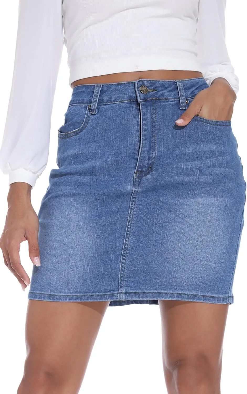 GUANYY Womens Mini Denim Skirt-Casual Stretch Slim Fit High Waisted Jean Skirts