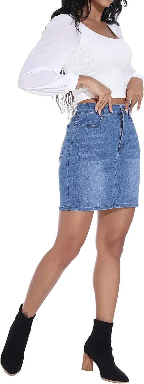 GUANYY Womens Mini Denim Skirt-Casual Stretch Slim Fit High Waisted Jean Skirts