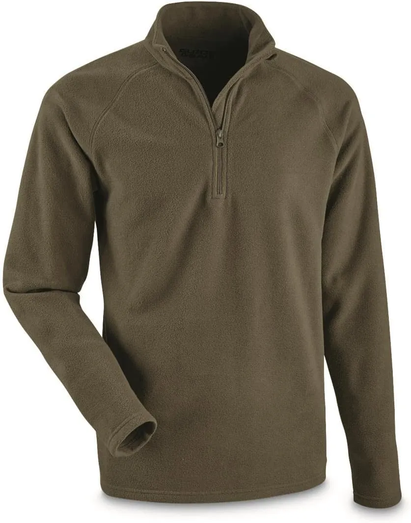 Guide Gear Men's Heavyweight Fleece Quarter-Zip Pullover Sweater Moisture-Wicking Top Olive Brown 2XL