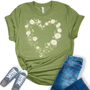 GyftWear Womens Floral Shirts Wildflower Vintage Graphic Tees Spring Short Sleeve Cottagecore T Shirts Bella Summer Tops