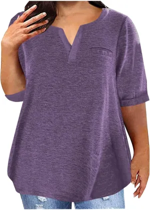 Half Sleeve Plus Size Tops for Women Notched V Neck Casual Loose Fit Tshirts Oversized Spring Summer Going Out Tees