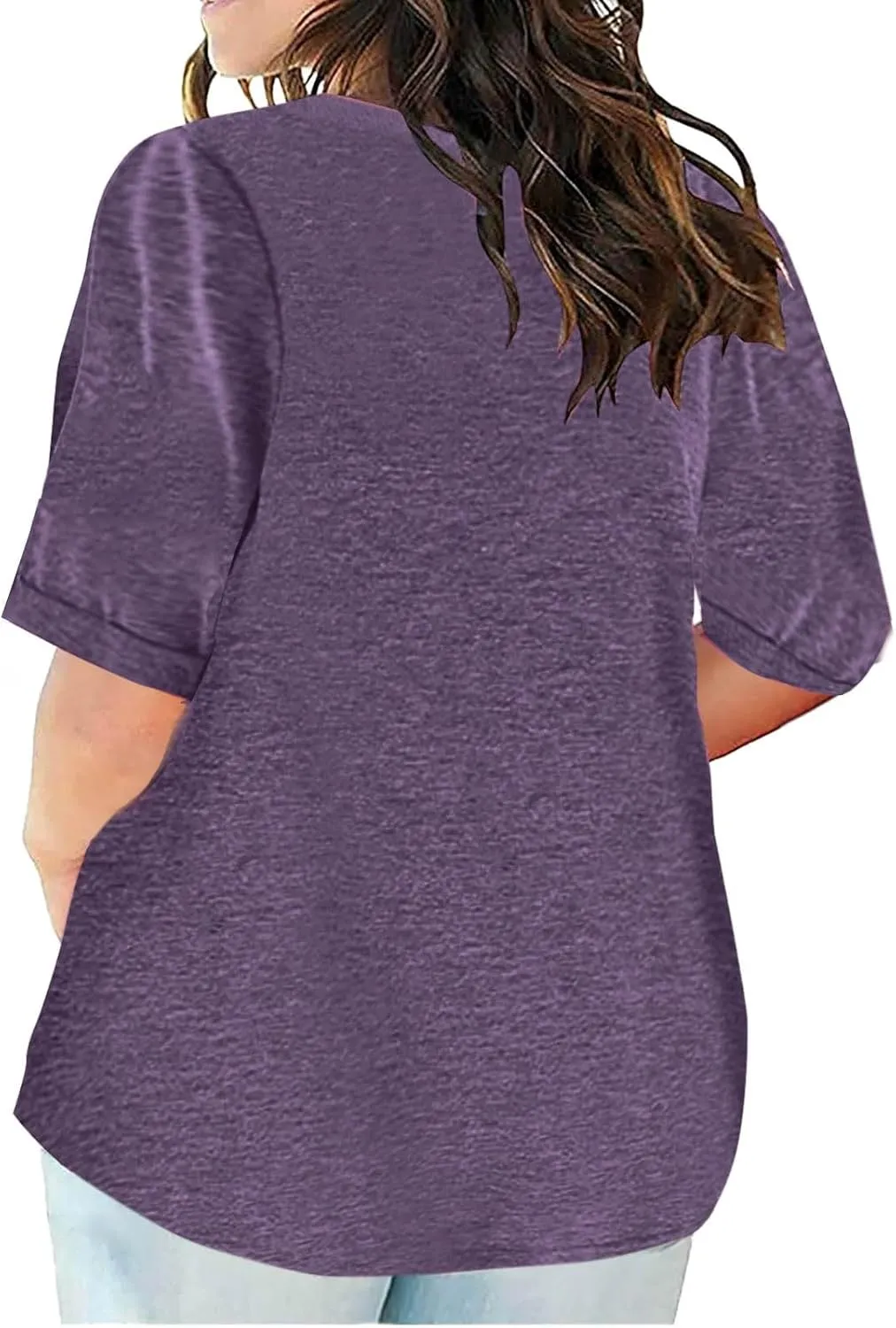 Half Sleeve Plus Size Tops for Women Notched V Neck Casual Loose Fit Tshirts Oversized Spring Summer Going Out Tees