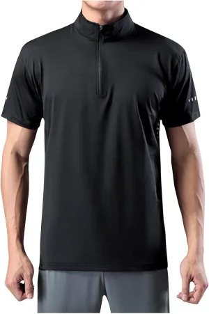 Half Zip Shirts Men Quick Dry Workout T Shirts Short Sleeve Golf Tee Shirts Plus Size Running Tee Tops Casual Shirt
