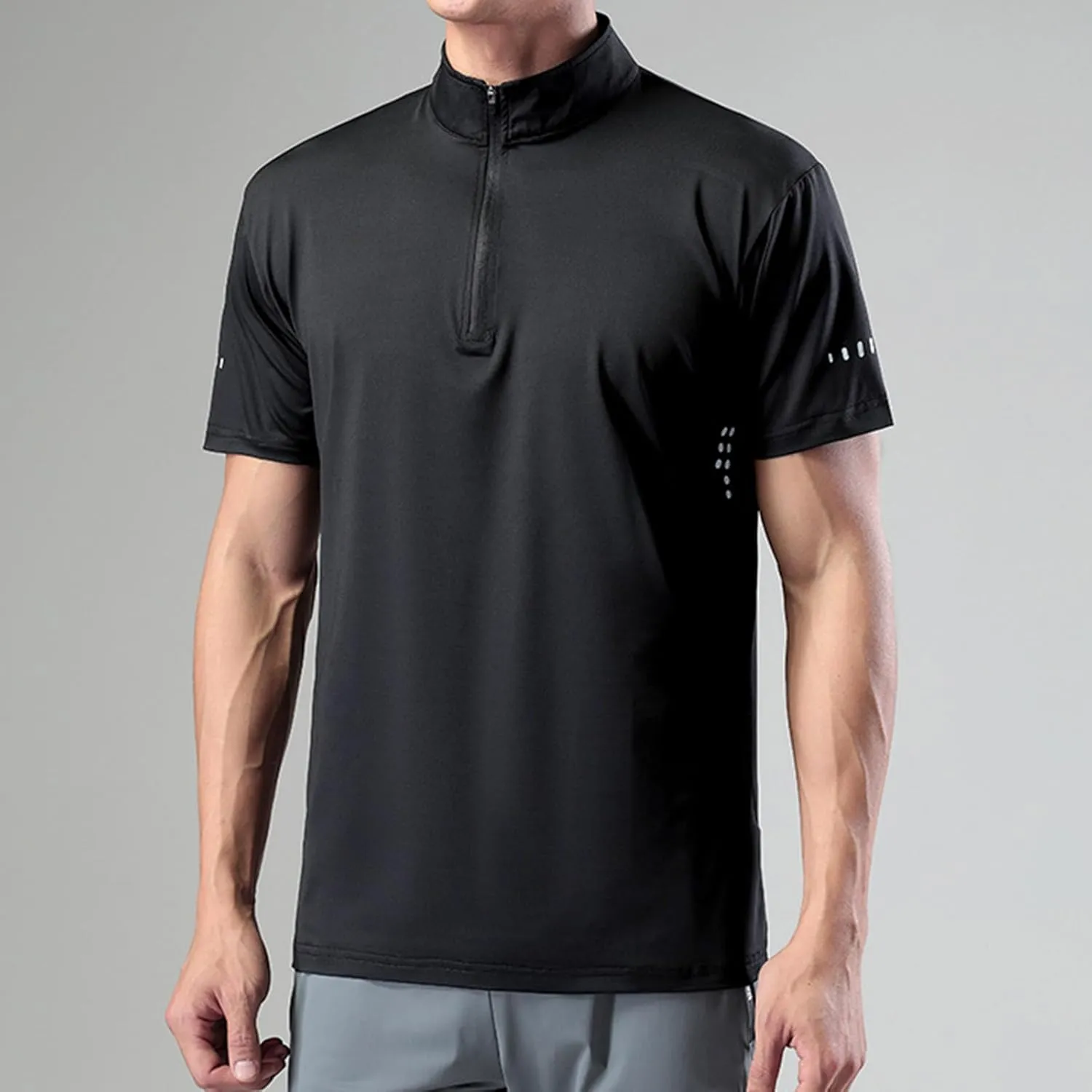Half Zip Shirts Men Quick Dry Workout T Shirts Short Sleeve Golf Tee Shirts Plus Size Running Tee Tops Casual Shirt