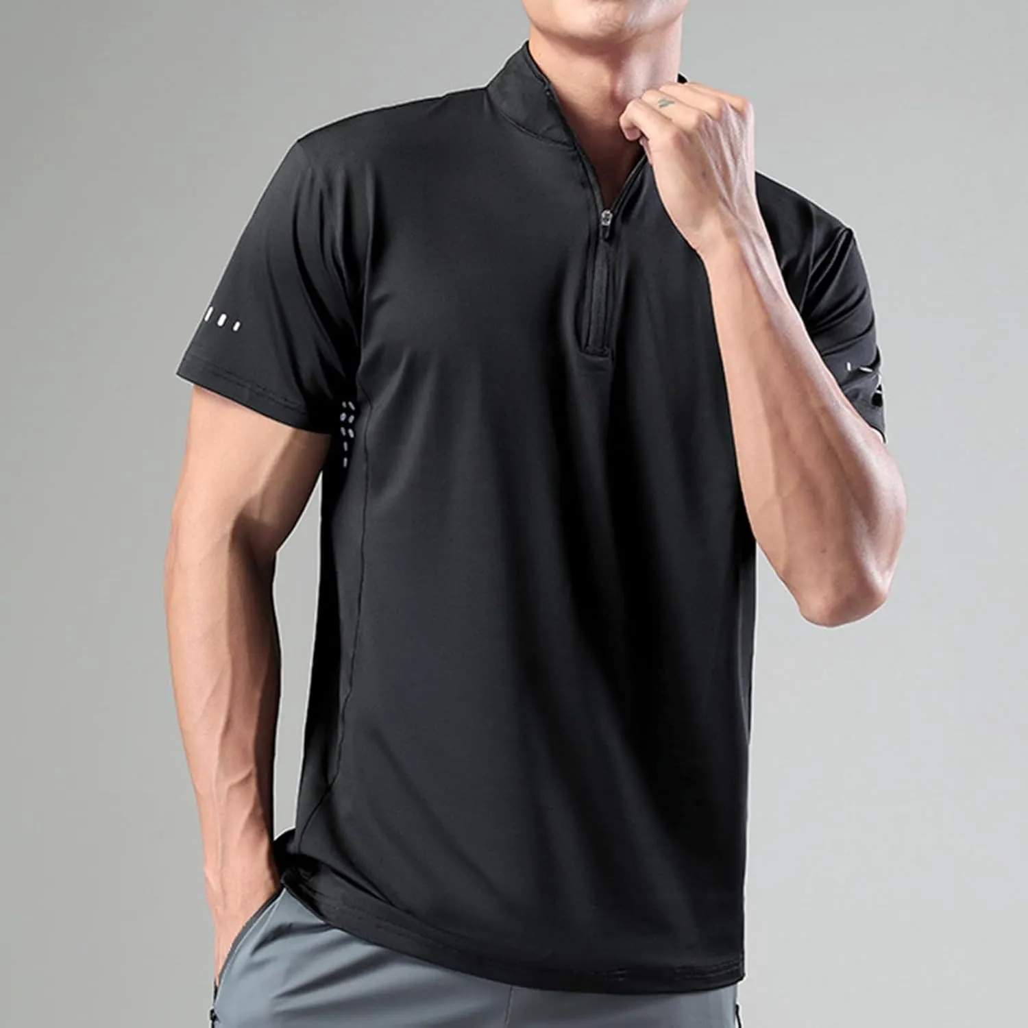 Half Zip Shirts Men Quick Dry Workout T Shirts Short Sleeve Golf Tee Shirts Plus Size Running Tee Tops Casual Shirt