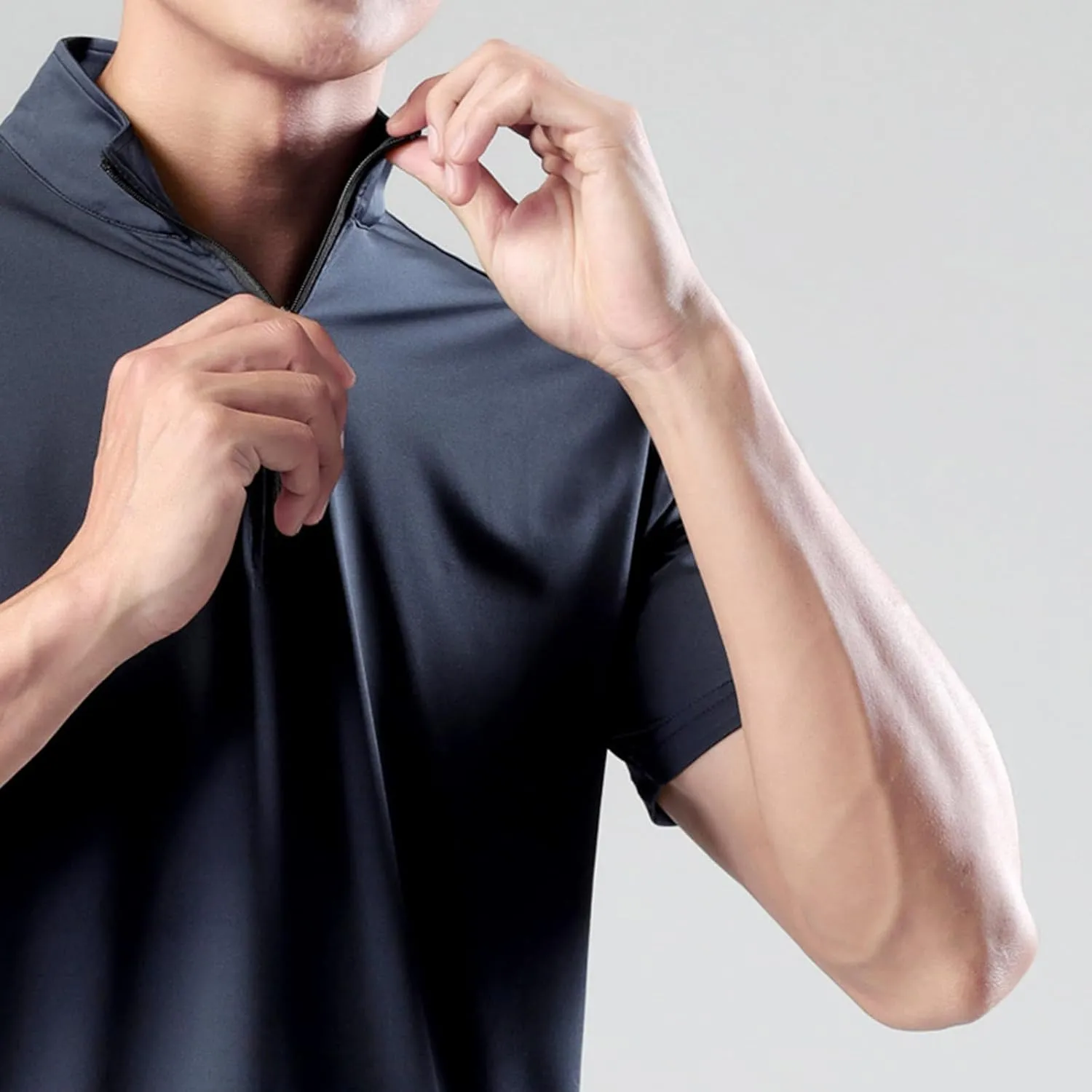 Half Zip Shirts Men Quick Dry Workout T Shirts Short Sleeve Golf Tee Shirts Plus Size Running Tee Tops Casual Shirt