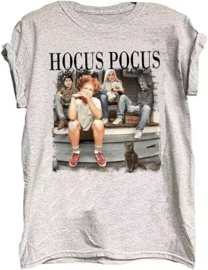 Halloween Sanderson Sisters T Shirt It's Just A Bunch of Hocus Pocus Tees for Women Fall Graphic Shirts Tops