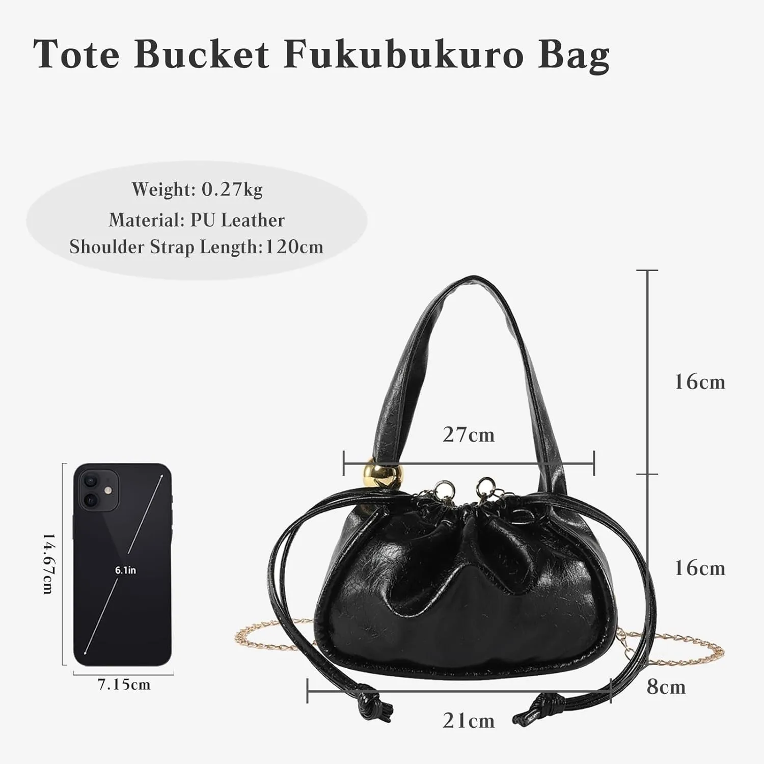 Handbag for Women PU Leather Crossbody Shoulder Small Satchel Fashion Top-handle Elegant Drawstring Bucket Tote