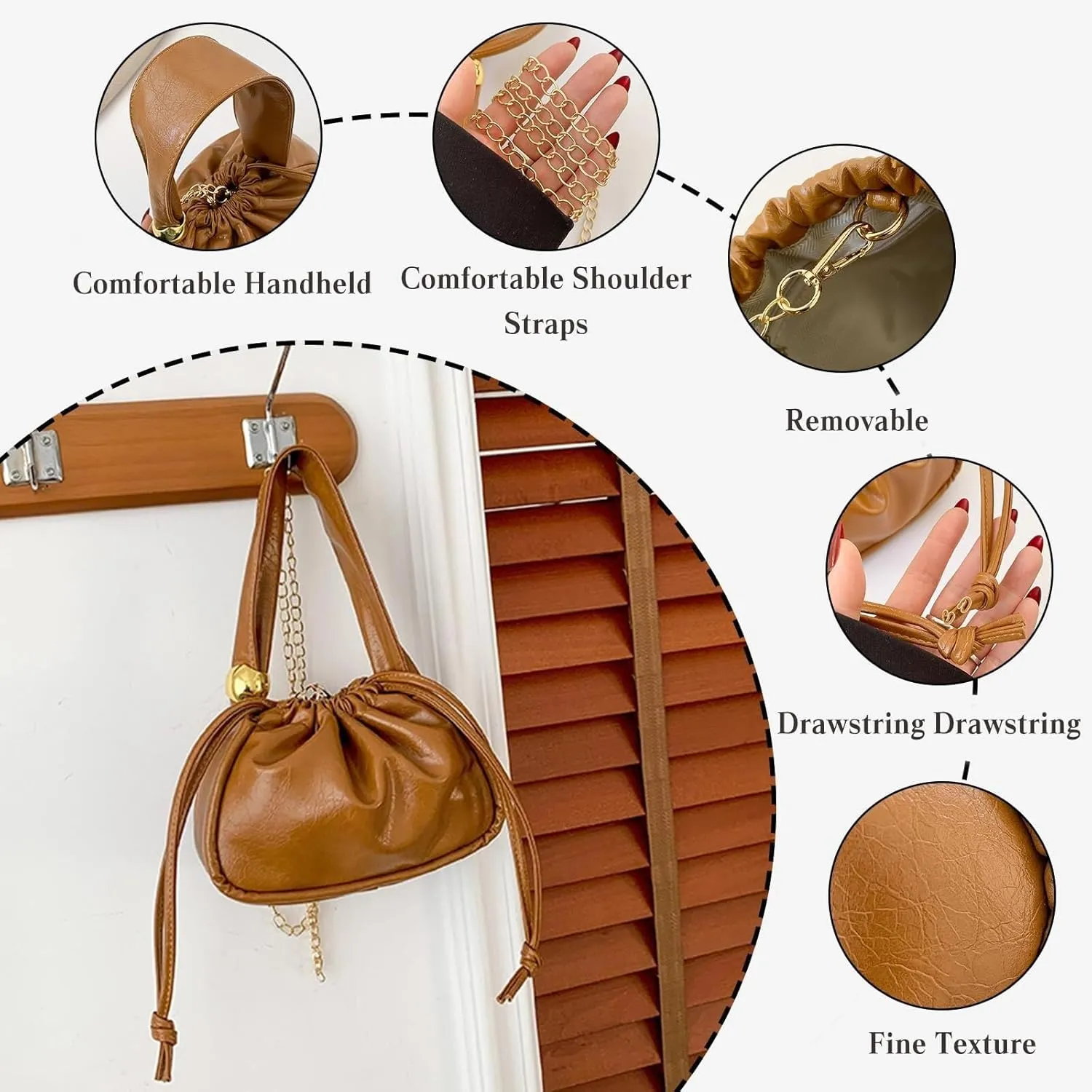 Handbag for Women PU Leather Crossbody Shoulder Small Satchel Fashion Top-handle Elegant Drawstring Bucket Tote