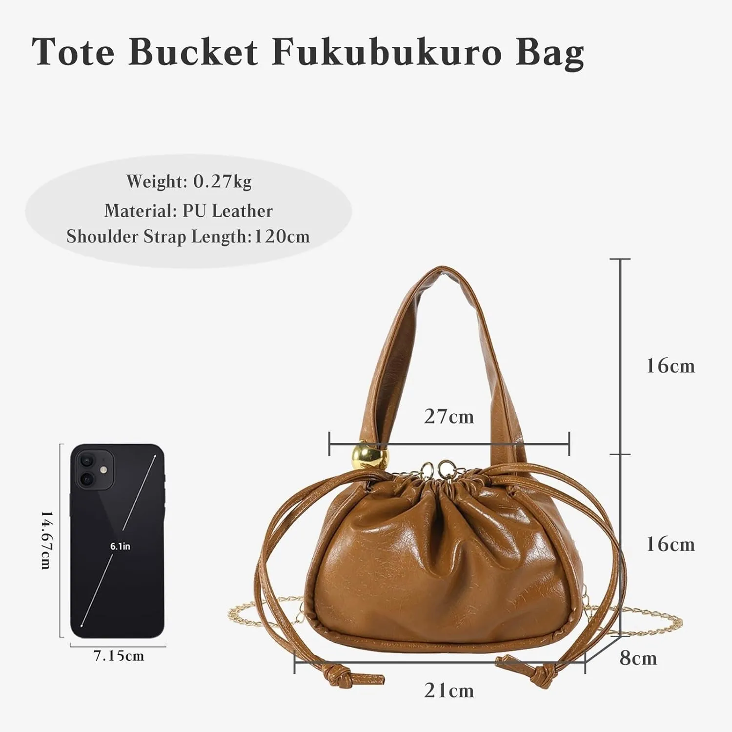 Handbag for Women PU Leather Crossbody Shoulder Small Satchel Fashion Top-handle Elegant Drawstring Bucket Tote