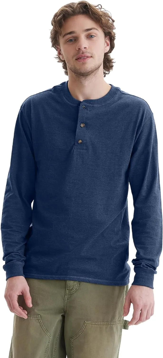 Hanes T Beefyt Henley, Men's Cotton Long Sleeve Shirts