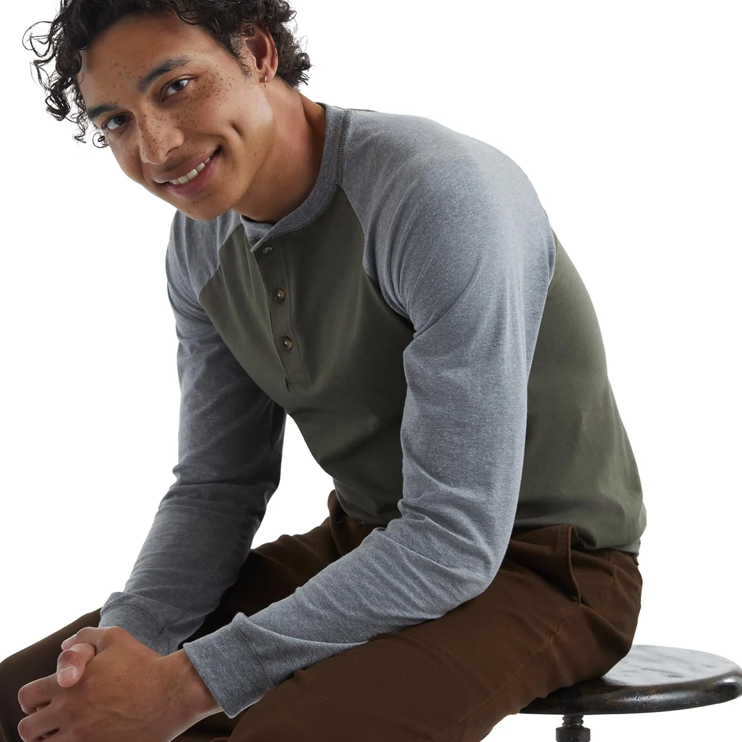 Hanes T Beefyt Henley, Men's Cotton Long Sleeve Shirts