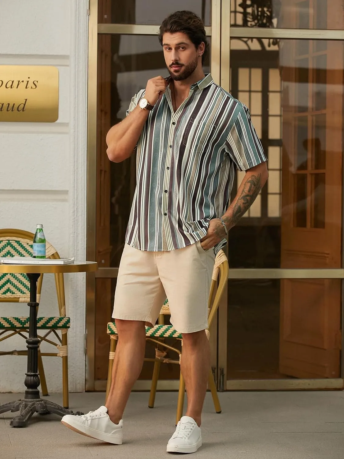 Hardaddy Men's Striped Shirts Casual Short Sleeve Button Down Summer Hawaiian Shirts