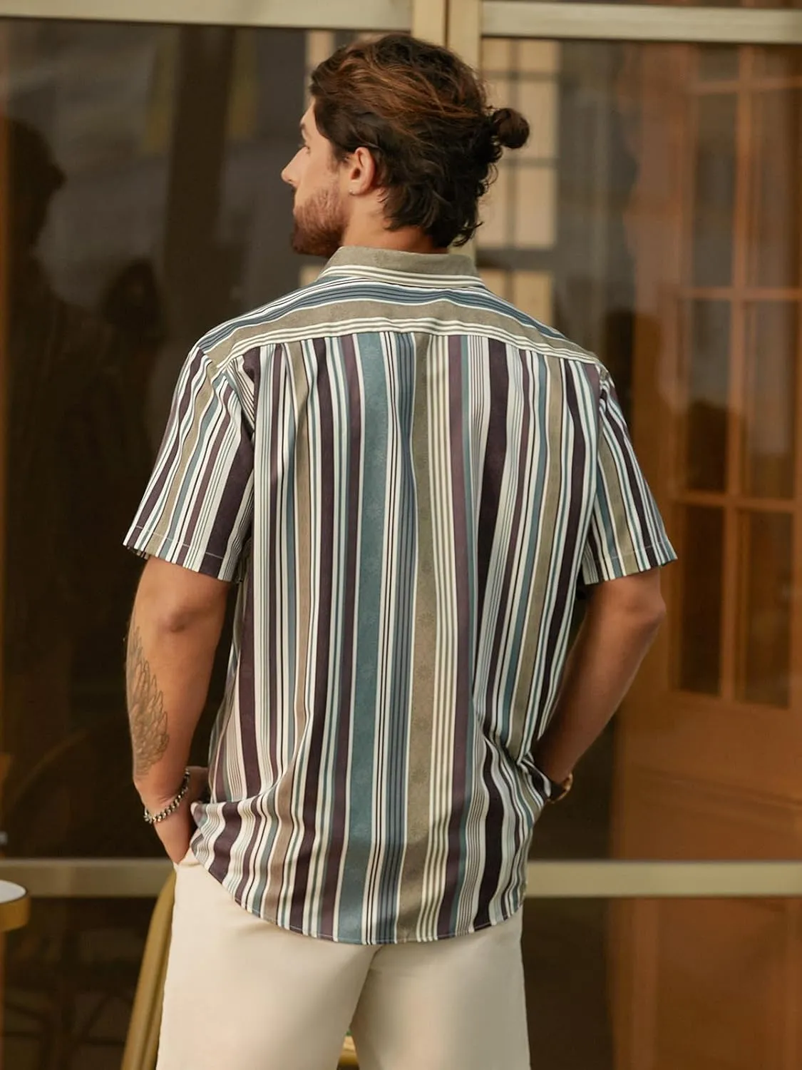 Hardaddy Men's Striped Shirts Casual Short Sleeve Button Down Summer Hawaiian Shirts