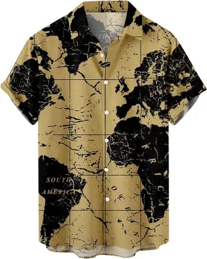Hawaiian Shirt for Men Funky Casual Button Down Short Sleeve Beach Shirts Fashion World Map Print Summer Tops