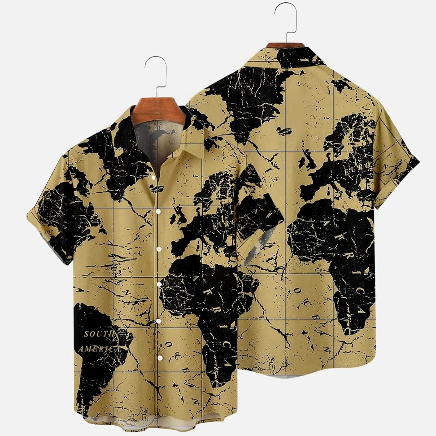 Hawaiian Shirt for Men Funky Casual Button Down Short Sleeve Beach Shirts Fashion World Map Print Summer Tops