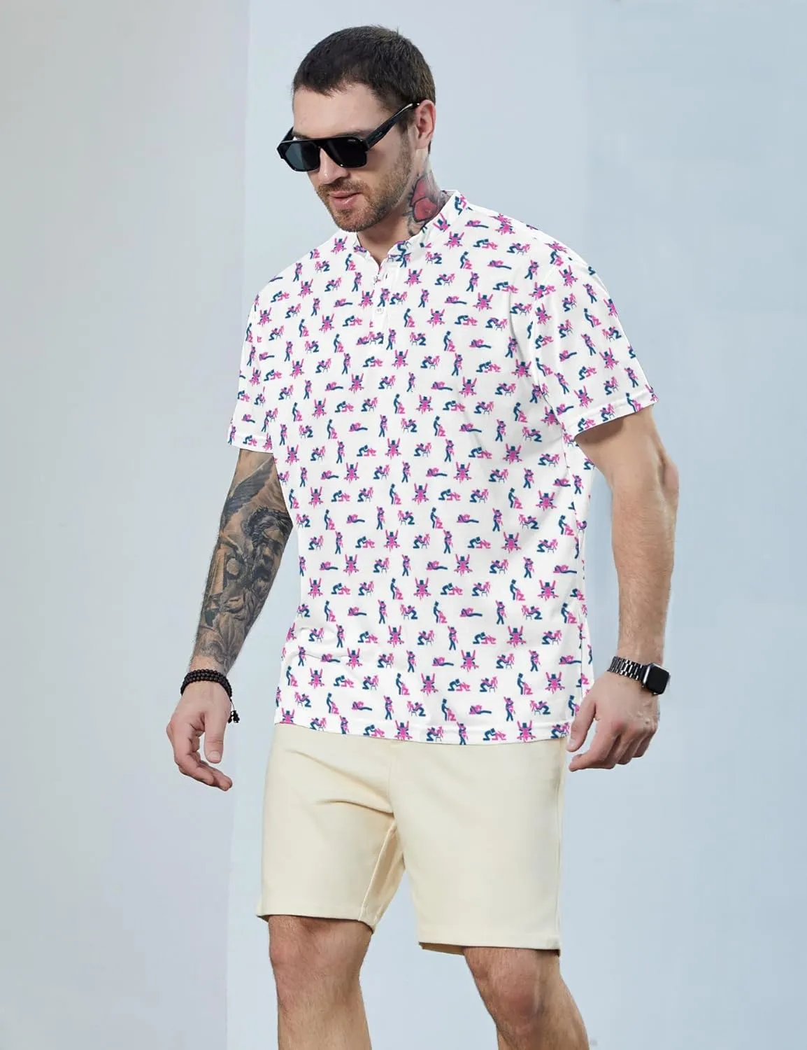 Henley Shirts for Men Short Sleeve Henley T Shirts Band Collar Men's Summer Athletic Tee