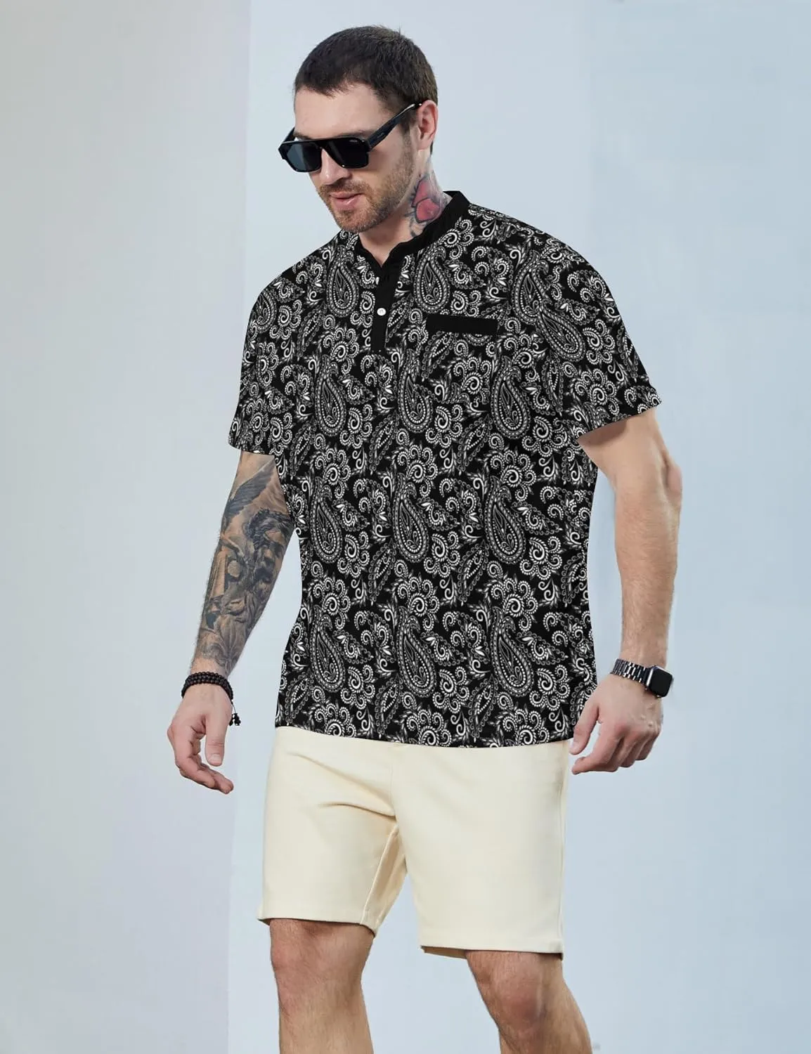 Henley Shirts for Men Short Sleeve Henley T Shirts Band Collar Men's Summer Athletic Tee