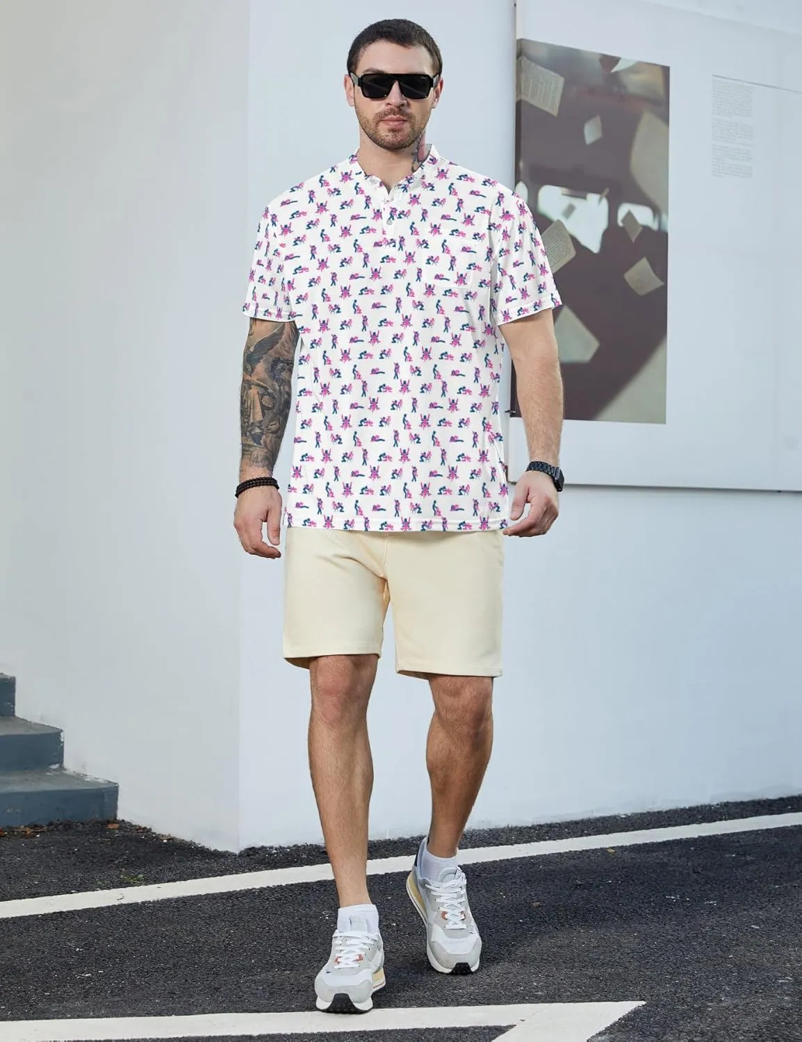Henley Shirts for Men Short Sleeve Henley T Shirts Band Collar Men's Summer Athletic Tee