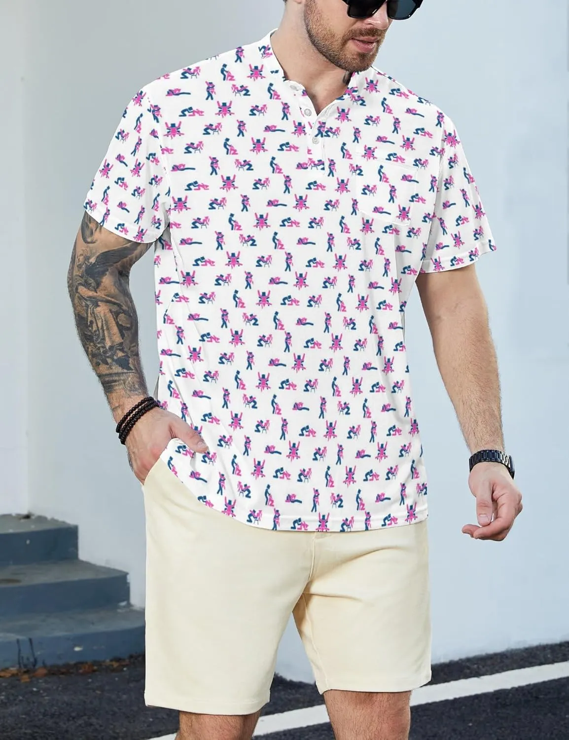 Henley Shirts for Men Short Sleeve Henley T Shirts Band Collar Men's Summer Athletic Tee