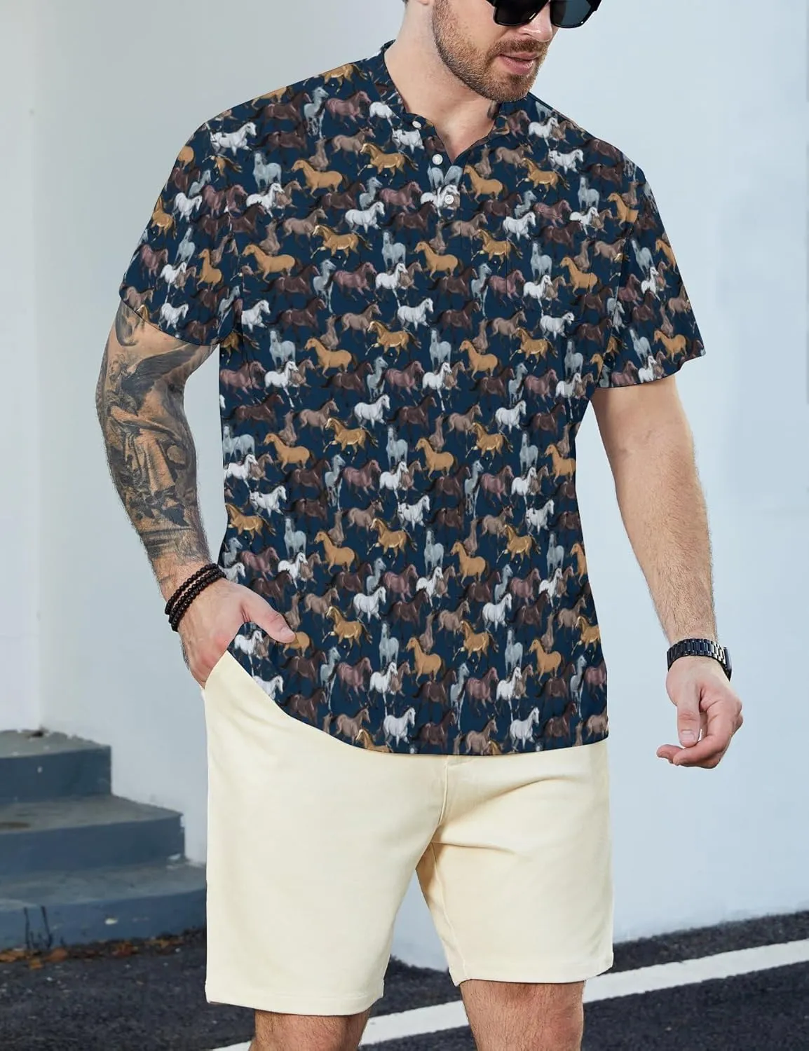 Henley Shirts for Men Short Sleeve Henley T Shirts Band Collar Men's Summer Athletic Tee