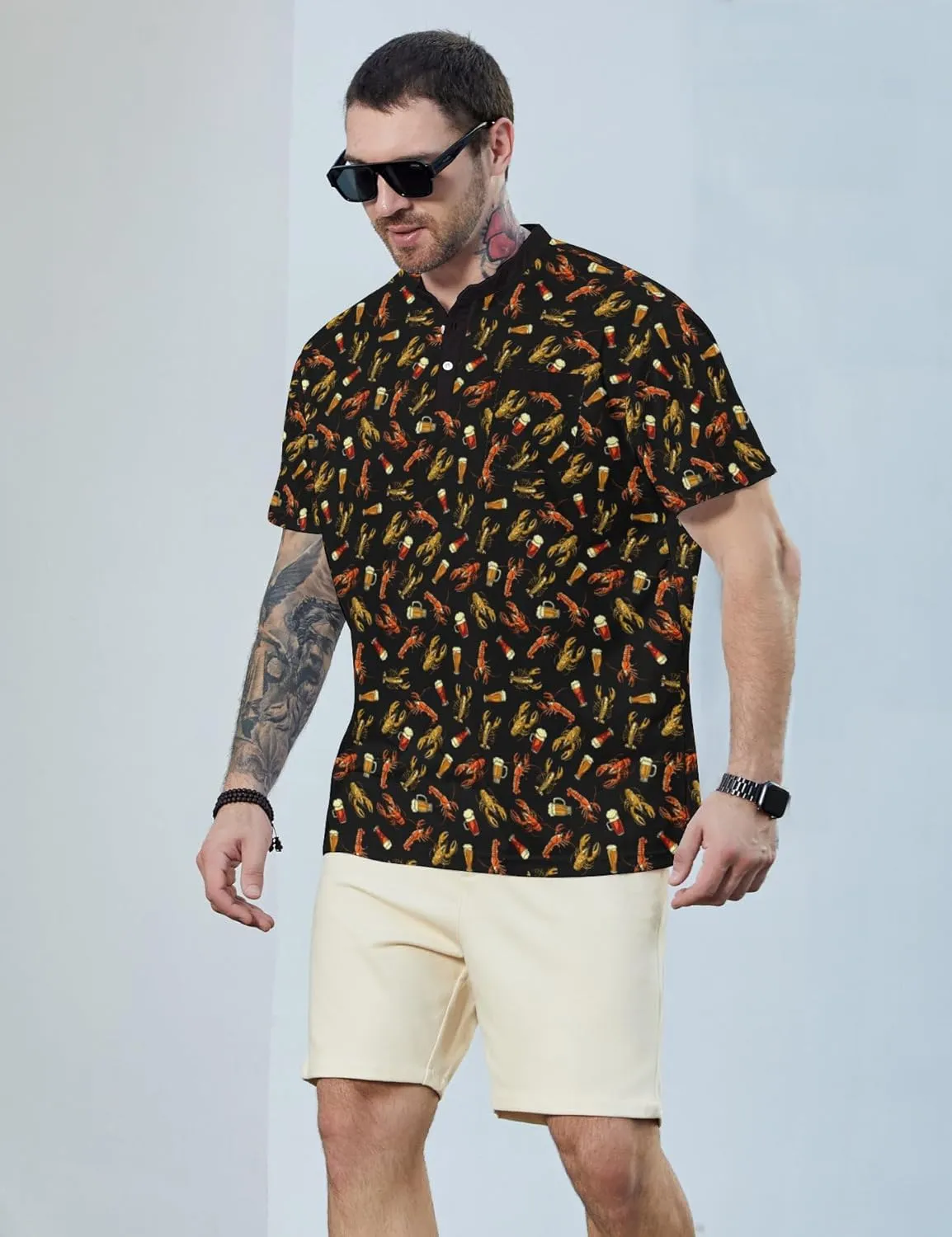 Henley Shirts for Men Short Sleeve Henley T Shirts Band Collar Men's Summer Athletic Tee