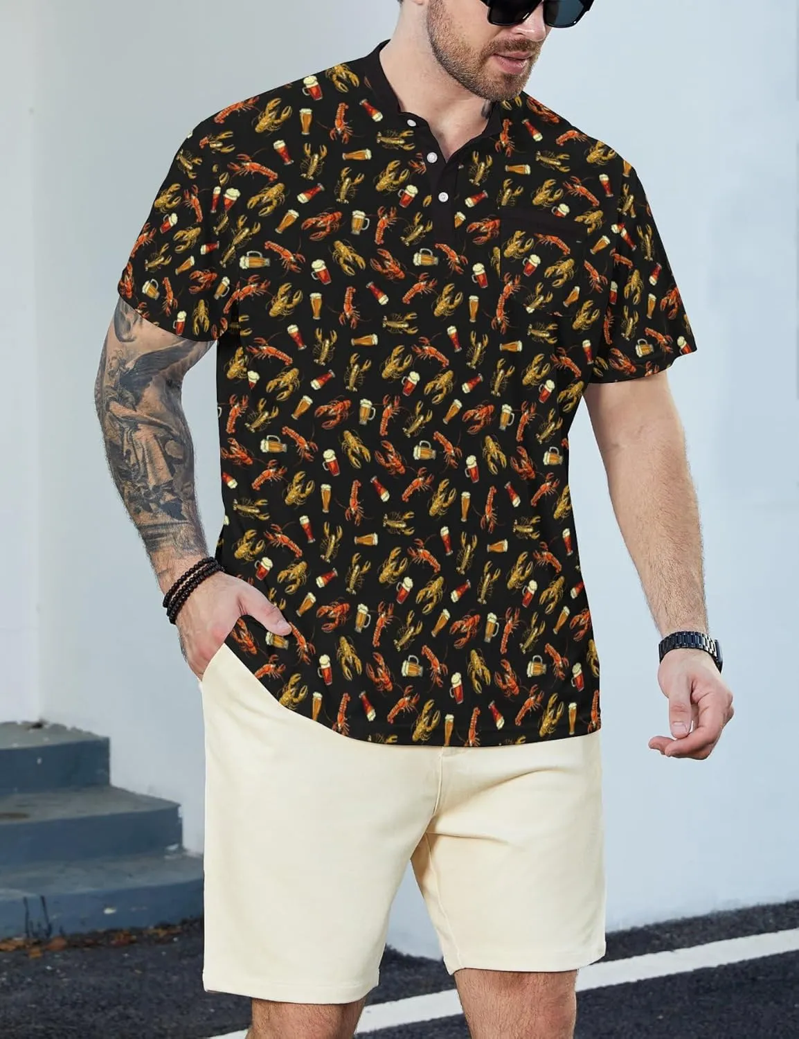 Henley Shirts for Men Short Sleeve Henley T Shirts Band Collar Men's Summer Athletic Tee