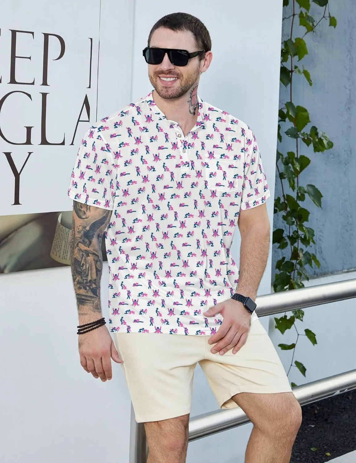 Henley Shirts for Men Short Sleeve Henley T Shirts Band Collar Men's Summer Athletic Tee