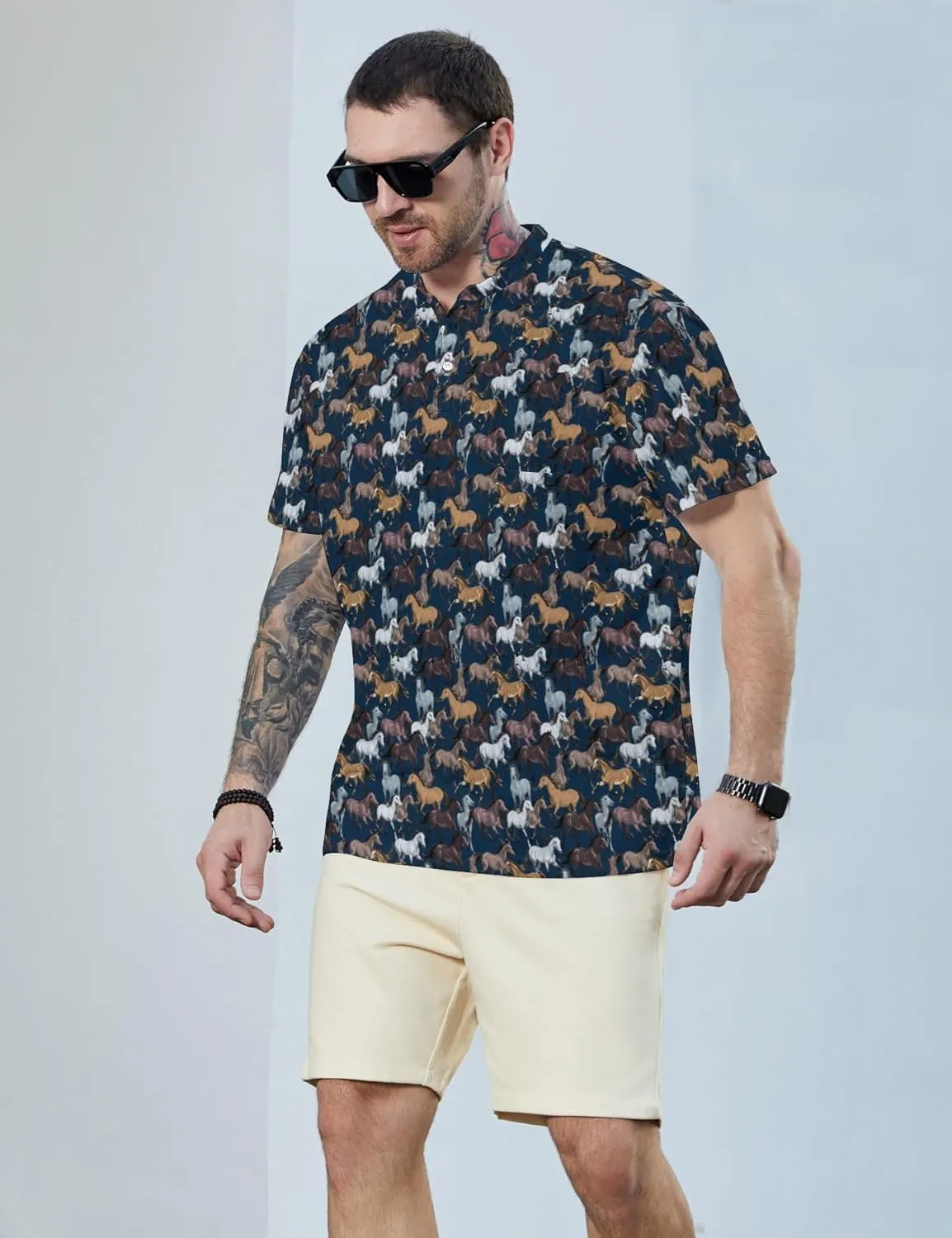 Henley Shirts for Men Short Sleeve Henley T Shirts Band Collar Men's Summer Athletic Tee