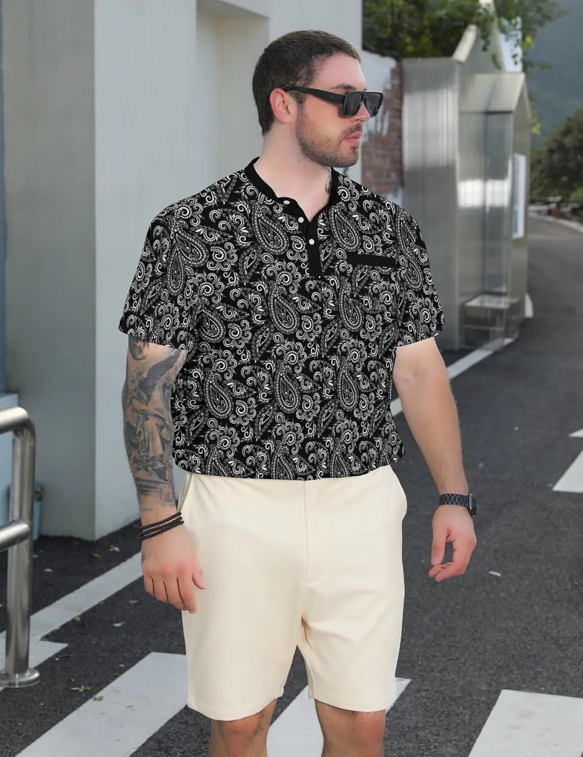 Henley Shirts for Men Short Sleeve Henley T Shirts Band Collar Men's Summer Athletic Tee