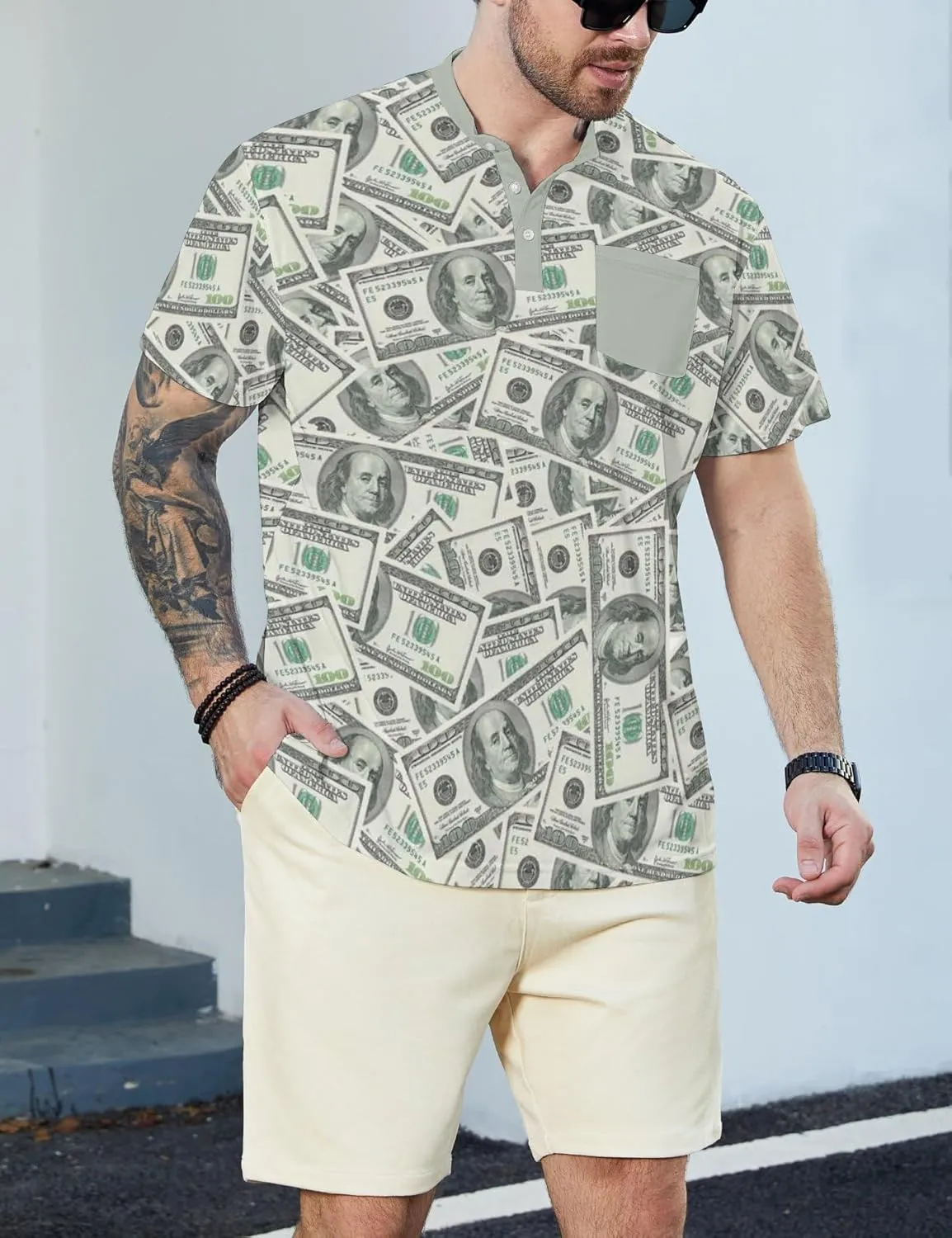 Henley Shirts for Men Short Sleeve Henley T Shirts Band Collar Men's Summer Athletic Tee